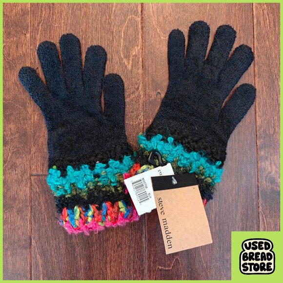 Steve Madden Accessories - NWT Womens Steve Madden Black Knit Gloves Fuzzy Chenille One Size Colorful Boho